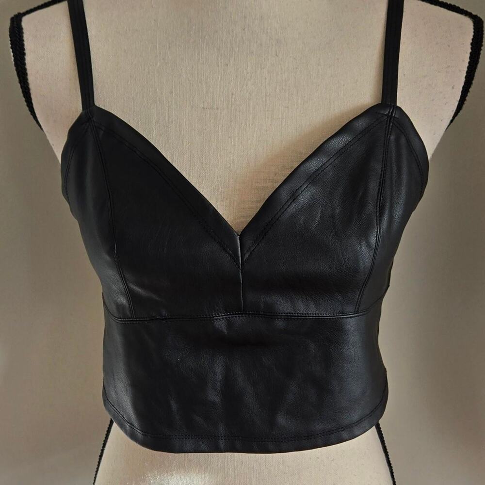 Vivid black faux leather corset womens sz medium